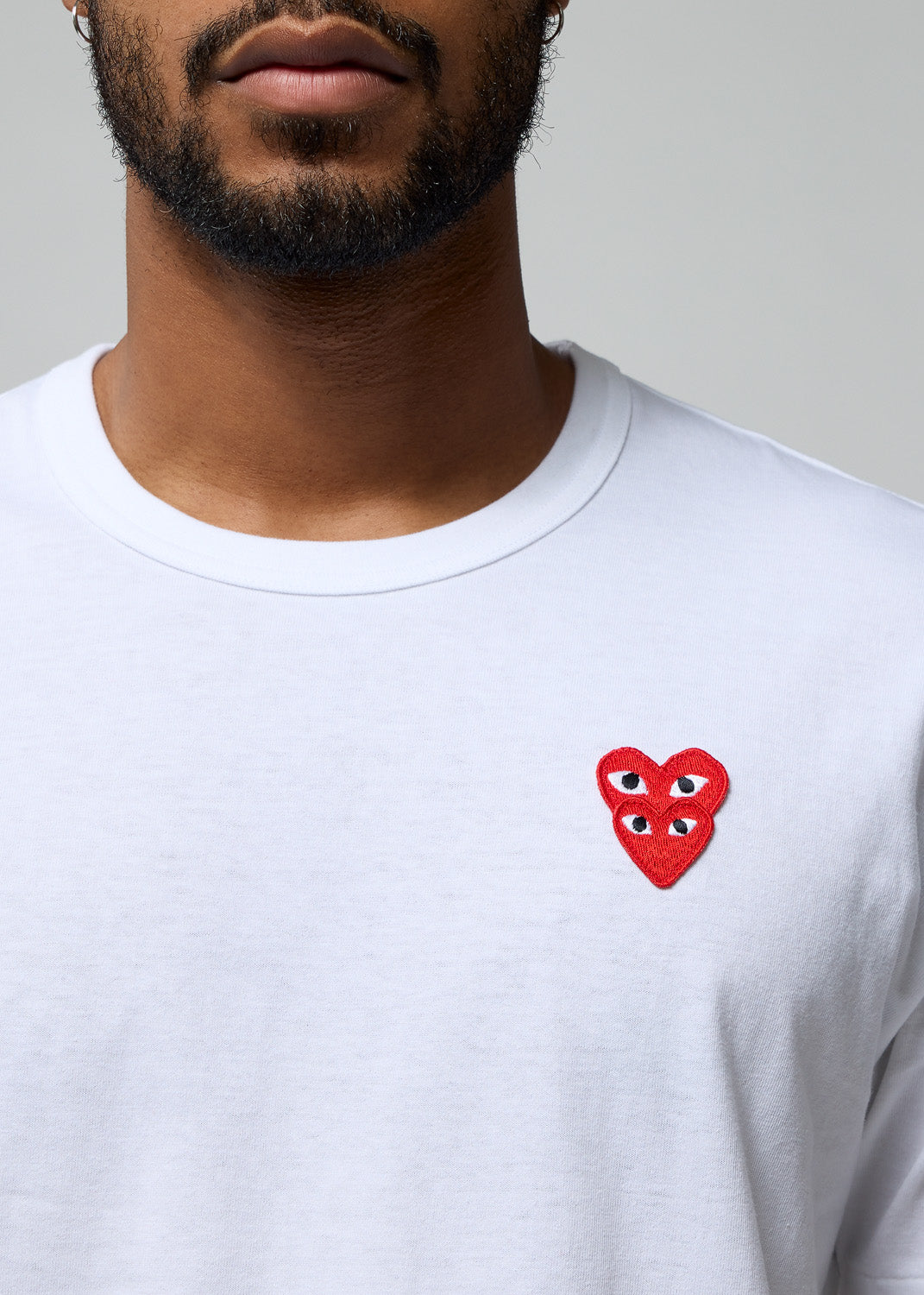 White cdg store t shirt