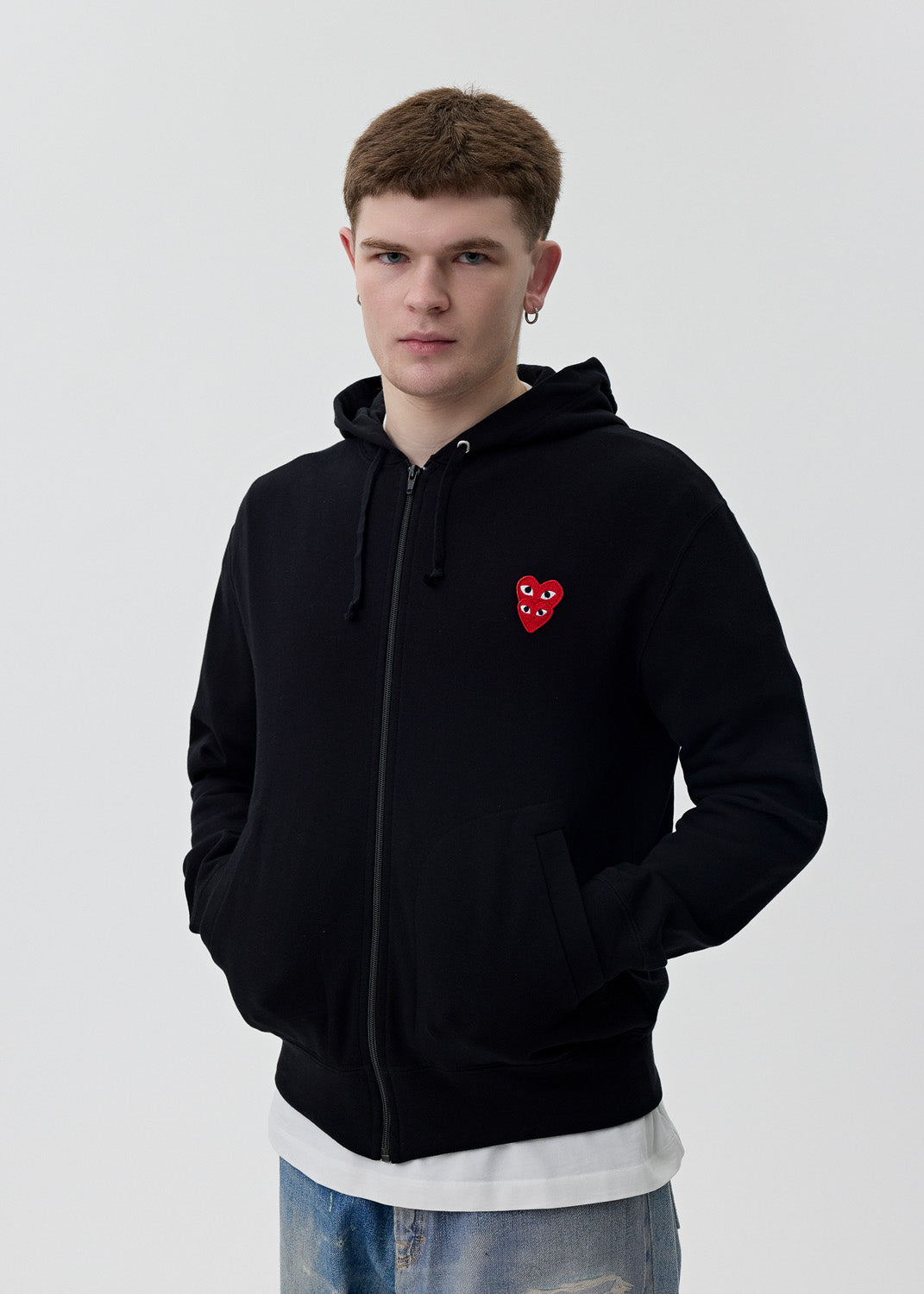 Black Double Heart Zip Up Hoodie