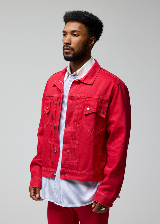 Red denim jacket sales cheap